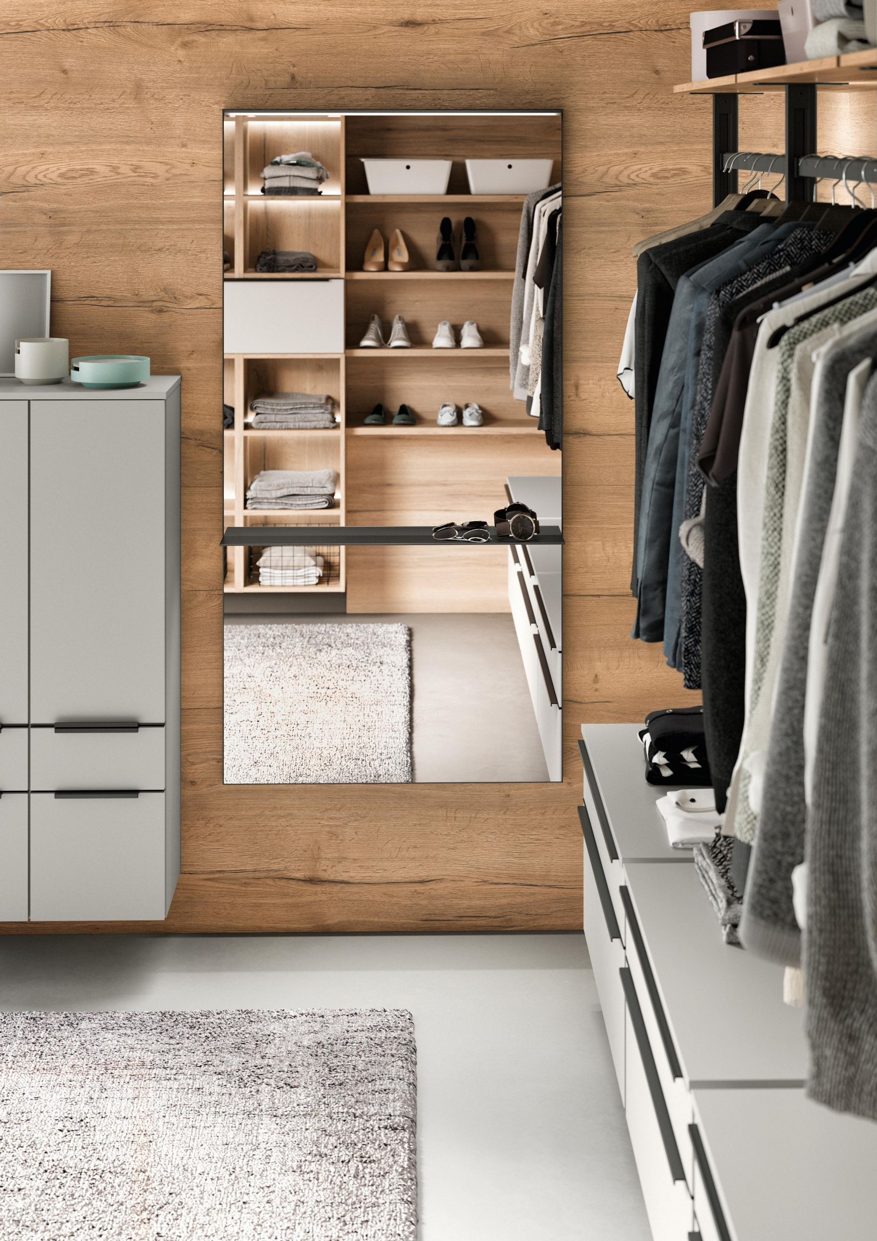 Nobilia Ankleide offene Garderobe wandmontiert Sideboard greige Schuhschrank Regale Holzoptik